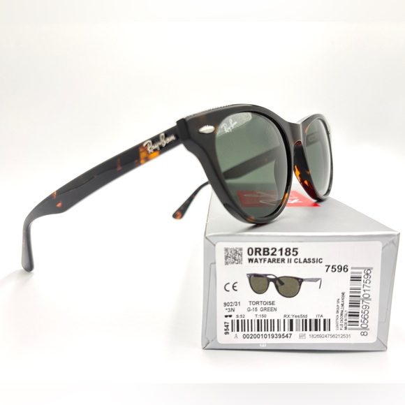 Ray-Ban Tortoise Shell Sunglasses RB2185 902/31 Women Fashion Green G-15 W/Case - Picture 8 of 13